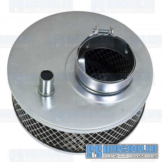 Air Filter Assembly, Stock/ICT/EPC, Round, Foam, Chrome, VW Bug, Super